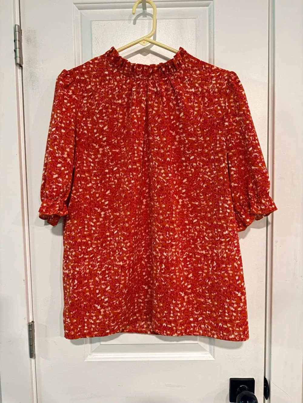 BTFBM Red Abstract Print Mock Neck Blouse Women’s Large